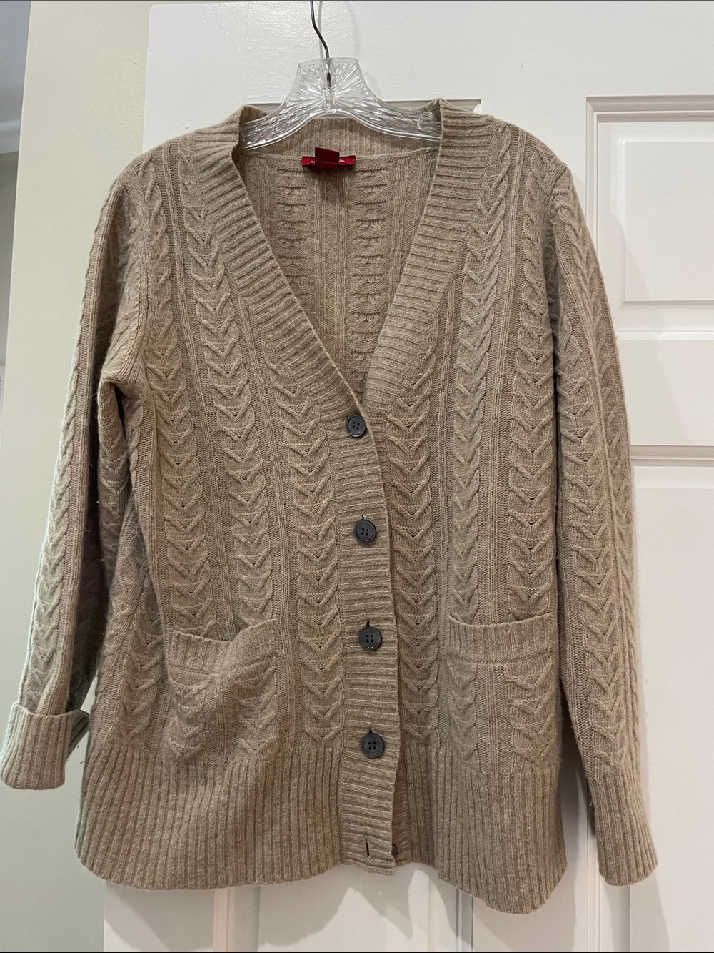 Sundance Taupe Cable Knit V-Neck Cardigan
